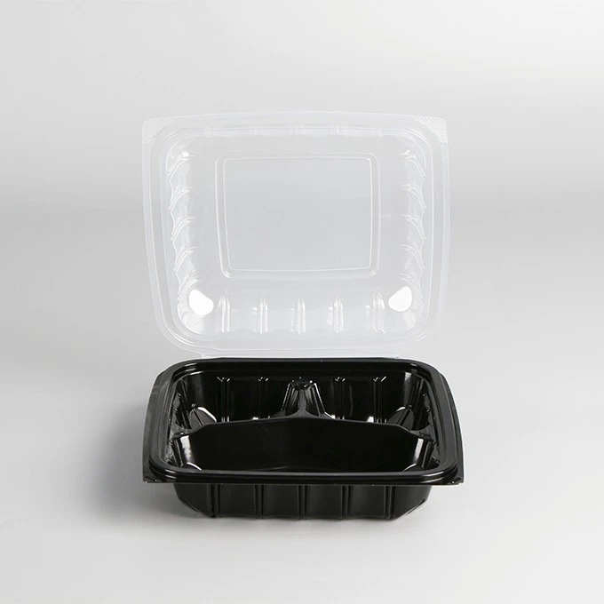 YANG RUI New Item Eco Friendly Take Out Food Container T To Go Box Restaurant Black 3 Compartment Trays With Clear Top