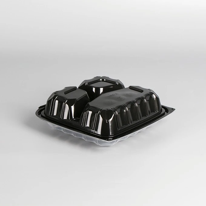 YANG RUI New Item Eco Friendly Take Out Food Container T To Go Box Restaurant Black 3 Compartment Trays With Clear Top