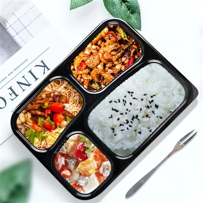 Одноразова коробка для обіду Bento, чорна, 4 композиції